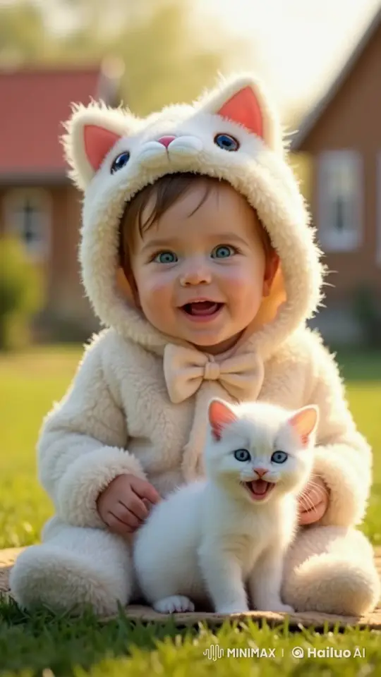 Child and Kitten Share a Sweet Moment – AI Generated Video | Hailuo AI