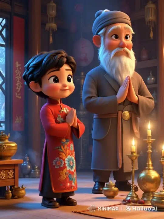 Serene Prayer: Elder and Boy in Spiritual Harmony – AI Generated Video | Hailuo AI