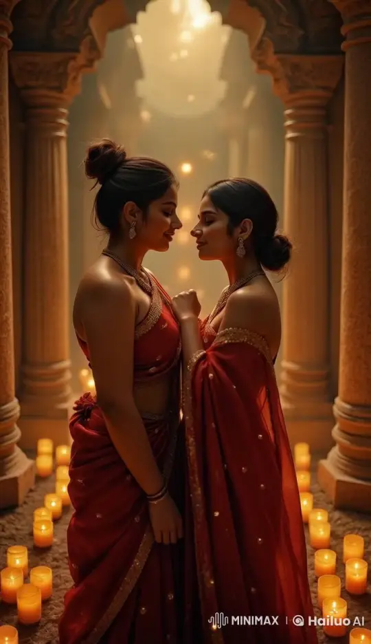 Elegant Women Share Intimate Kiss in Illuminated Archway – AI Generated Video | Hailuo AI