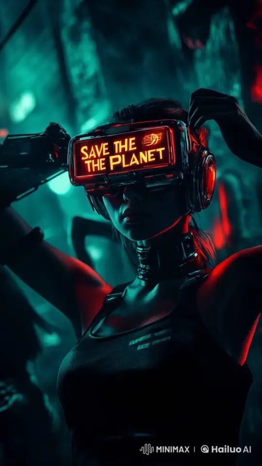 Cyberpunk Woman Advocates for Planet with High-Tech Visor – AI Generated Video | Hailuo AI