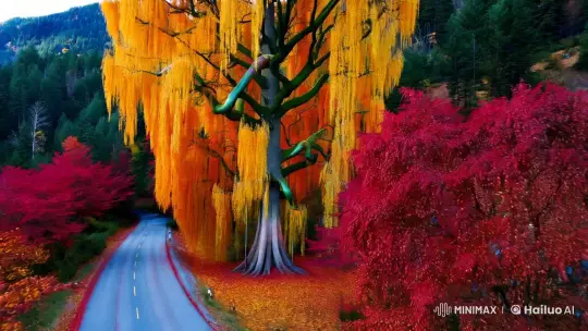 Autumnal Majesty: Beech Tree's Hypnotic Dance Amidst Forest Reverence – AI Generated Video | Hailuo AI
