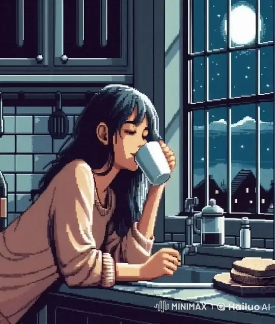Woman Enjoying Nighttime Coffee in Serene Kitchen – AI Generated Video | Hailuo AI