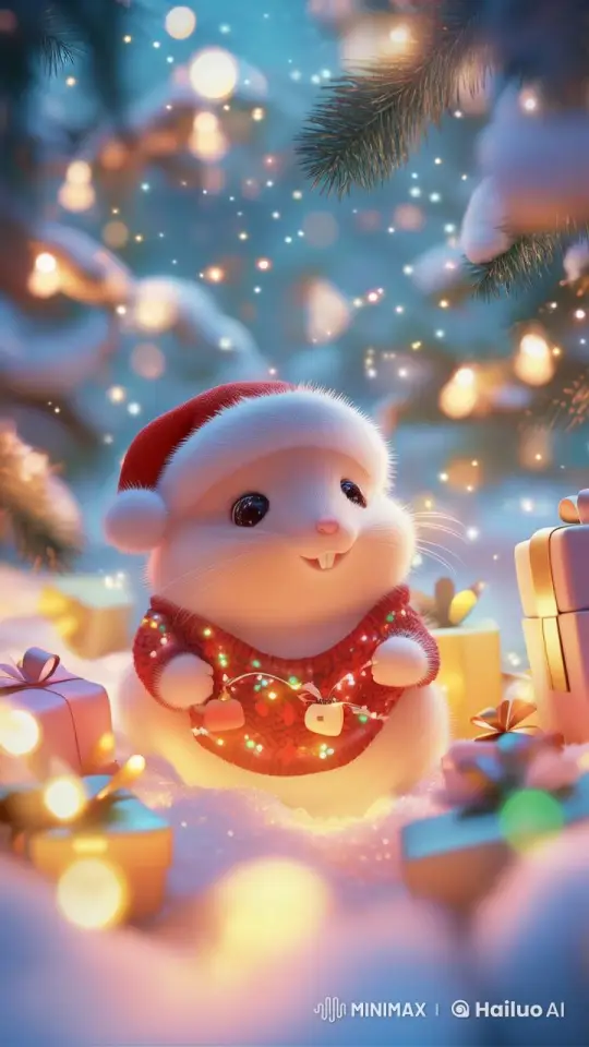 Cute Hamster in Festive Santa Hat Opens Gift – AI Generated Video | Hailuo AI