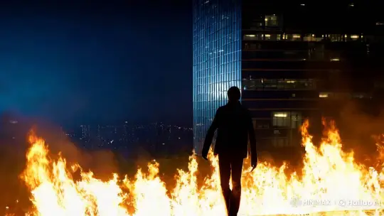 Silhouette Emerges from Nighttime Inferno – AI Generated Video | Hailuo AI