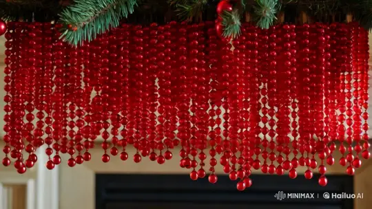Christmas Beads Cascade to Fireplace Flame Dance – AI Generated Video | Hailuo AI