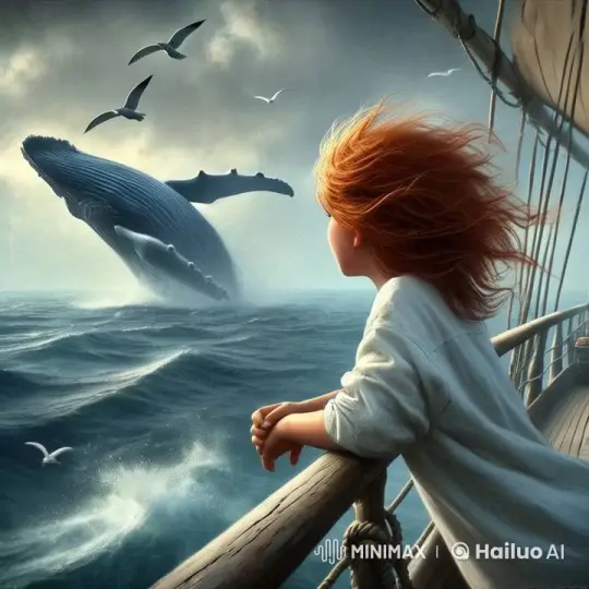 Whale Encounter: Young Girl on Sailing Ship – AI Generated Video | Hailuo AI