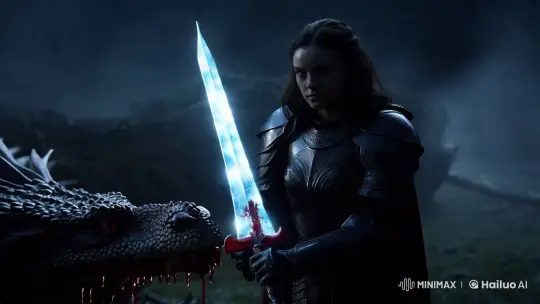 Dark Knight Battles Majestic Dragon in Moonlit Fantasy Scene – AI Generated Video | Hailuo AI