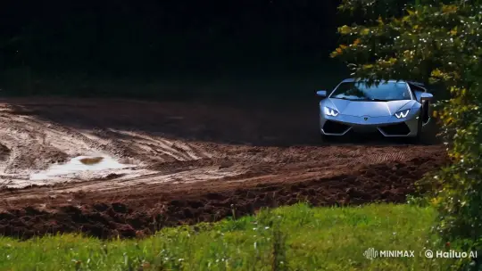 Lamborghini Showcases Elegance on Muddy Track – AI Generated Video | Hailuo AI