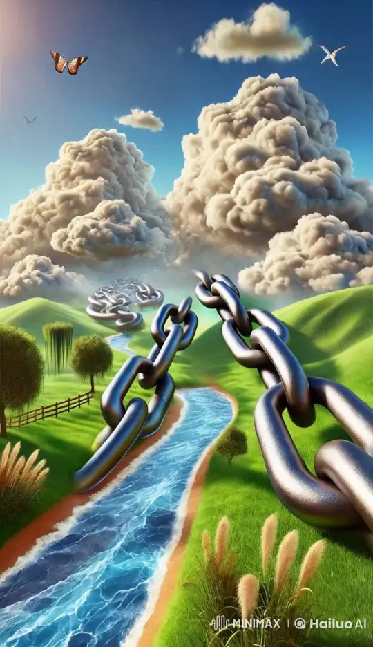 Surreal Landscape with Turquoise River and Giant Chain – AI Generated Video | Hailuo AI