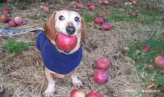 Cute Dachshund Enjoys Apple in Animated Orchard – AI Generated Video | Hailuo AI