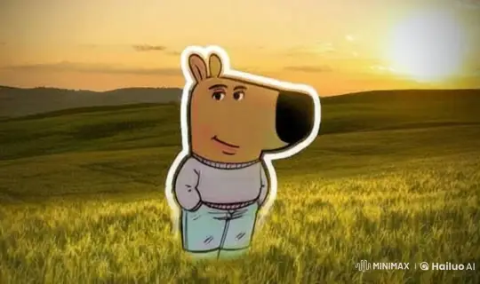 Chill Guy Greets Playful Dog in Serene Sunset Field – AI Generated Video | Hailuo AI