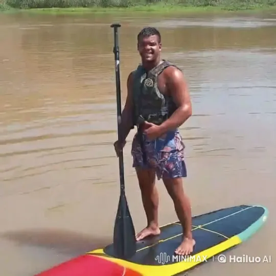 Paddleboarder Faces Surprise Crocodile Encounter – AI Generated Video | Hailuo AI