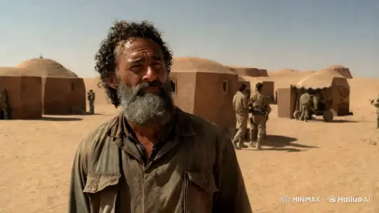 Desert Outpost: Weathered Man Stands Watch – AI Generated Video | Hailuo AI