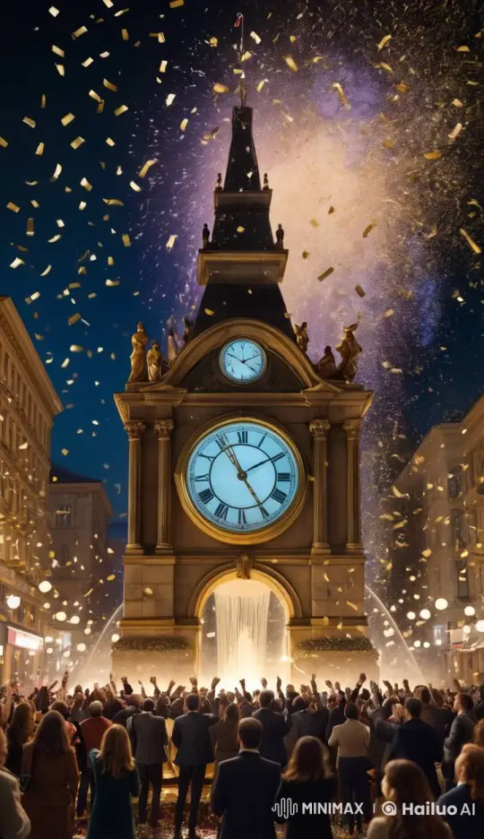 Magical Midnight: New Year's Eve Town Square Celebration – AI Generated Video | Hailuo AI