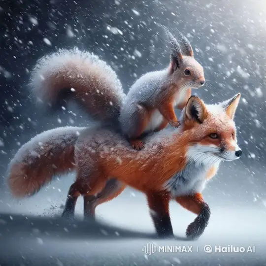 Fox Carries Squirrel Through Snowy Winter Wonderland – AI Generated Video | Hailuo AI