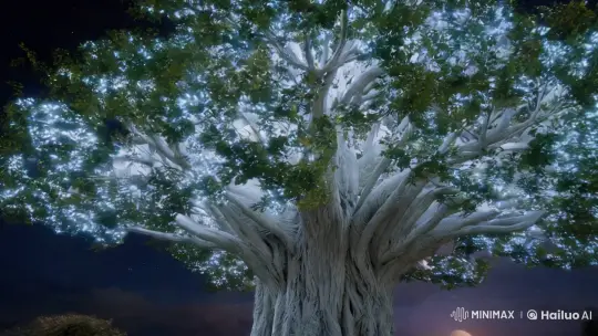 Cinematic View of Nimloth's Luminous Canopy at Night – AI Generated Video | Hailuo AI