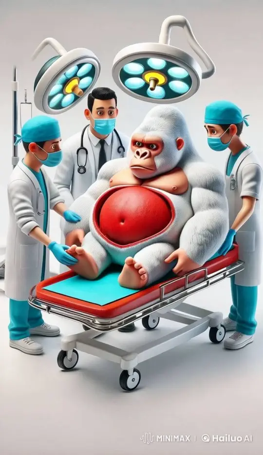Animated Gorilla Annoyed by Doctors in Live2D OR Scene – AI Generated Video | Hailuo AI