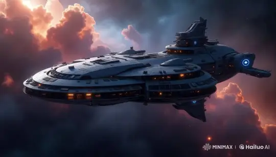 Futuristic Spaceship Glides Through Colorful Sky – AI Generated Video | Hailuo AI