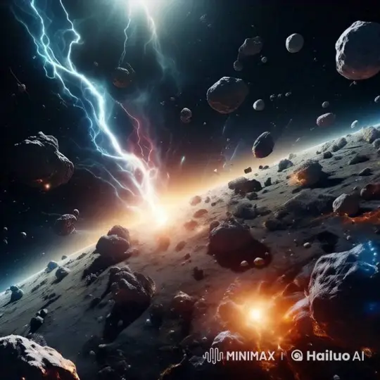 Asteroid Collision in Space with Lightning-like Energy – AI Generated Video | Hailuo AI