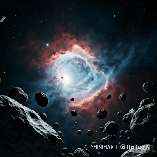 Vibrant Nebula with Dynamic Funnel Motion and Drifting Asteroids – AI Generated Video | Hailuo AI