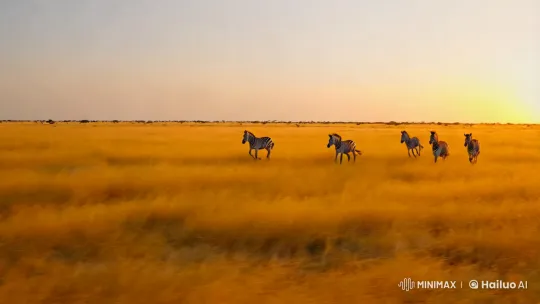 Golden Savanna: Zebras in Synchronized Gallop – AI Generated Video | Hailuo AI