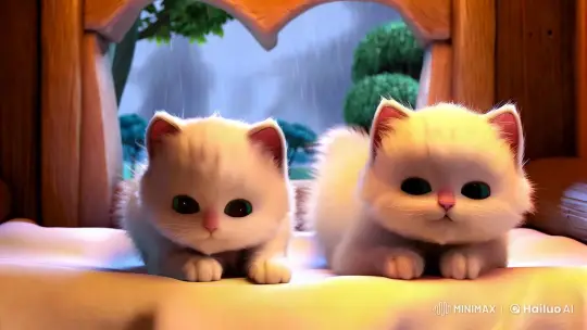 Cozy Kittens Nuzzle in a Stormy Wooden House – AI Generated Video | Hailuo AI