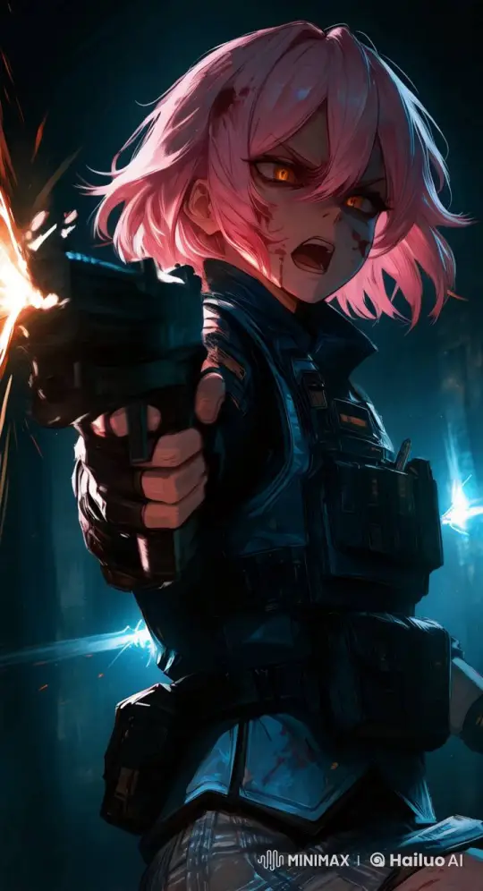 Pink-haired Girl Firing Gun in Live2D Animation – AI Generated Video | Hailuo AI