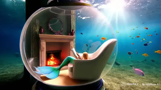 Mermaid Reading in a Transparent Sphere Underwater – AI Generated Video | Hailuo AI