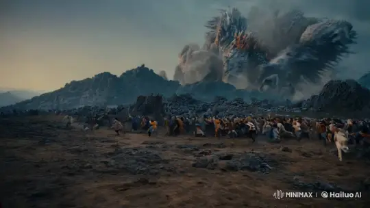 Woman in Red Stands Amidst Monster's Chaos – AI Generated Video | Hailuo AI