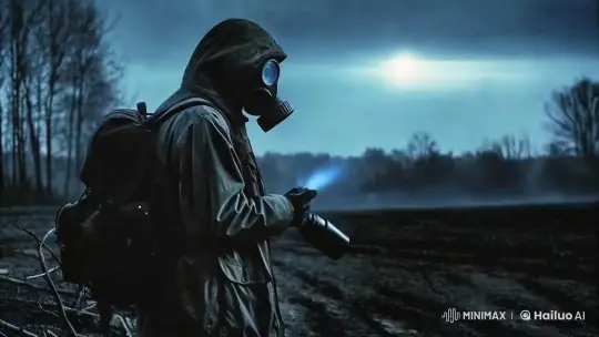 Stalker Navigates Desolate, Smoky Landscape – AI Generated Video | Hailuo AI