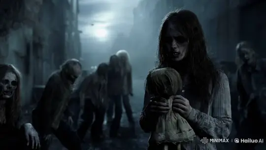 Female Zombie Leads Creepy Dance in Dark Alley – AI Generated Video | Hailuo AI