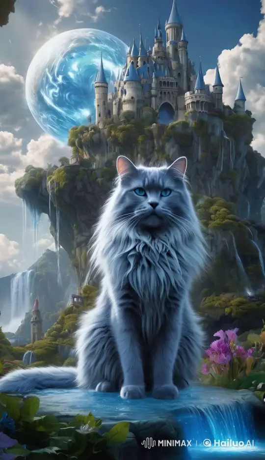 Majestic Blue Cat in Enchanted Castle on Pandora – AI Generated Video | Hailuo AI