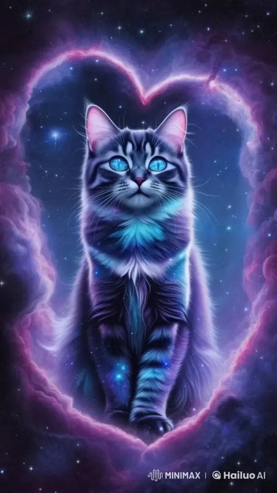 Cosmic Cat in Heart Nebula's Supernova Light Show – AI Generated Video | Hailuo AI