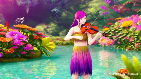 Indigenous Maiden Plays Violin in Dreamy Paradise – AI Generated Video | Hailuo AI