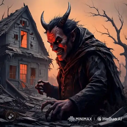 Devil Emerges from Ruins, Approaches Haunted House – AI Generated Video | Hailuo AI