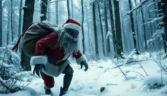 Dark Santa Hunts and Rides Through Snowy Forest – AI Generated Video | Hailuo AI
