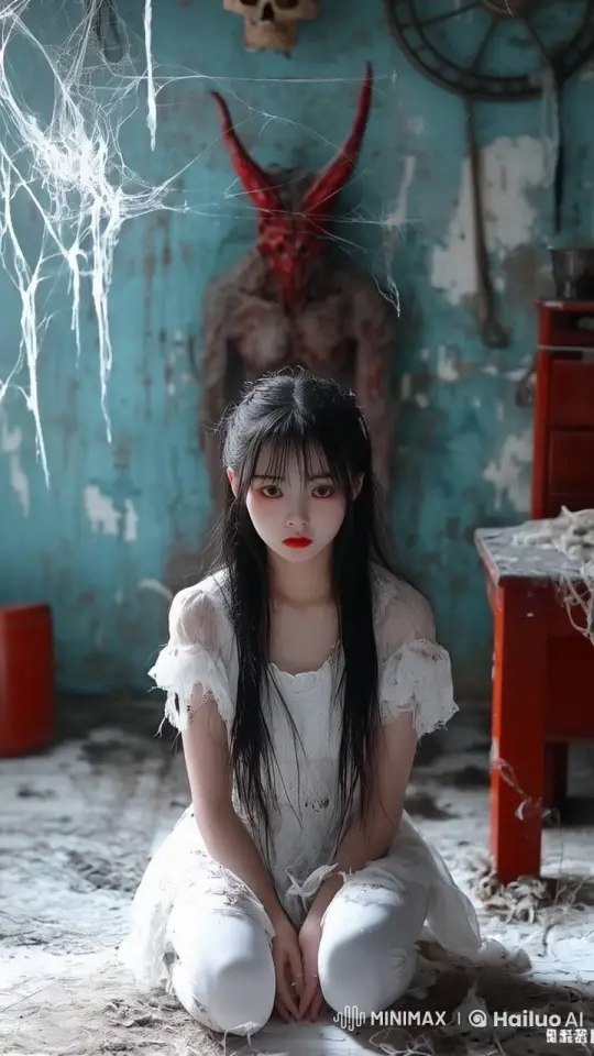 Eerie Encounter: Woman Kneels in Haunted Room – AI Generated Video | Hailuo AI