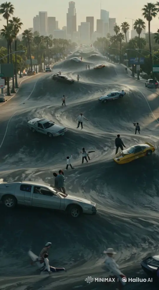 Cityscape Meltdown: Dusk Scene with Dynamic Asphalt Waves – AI Generated Video | Hailuo AI