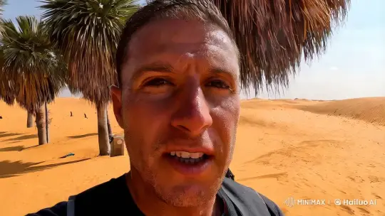 Man's Determined Face Amidst Desert Beauty – AI Generated Video | Hailuo AI