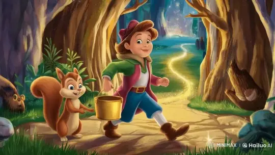 Girl and Squirrel's Magical Walk in Enchanted Forest – AI Generated Video | Hailuo AI