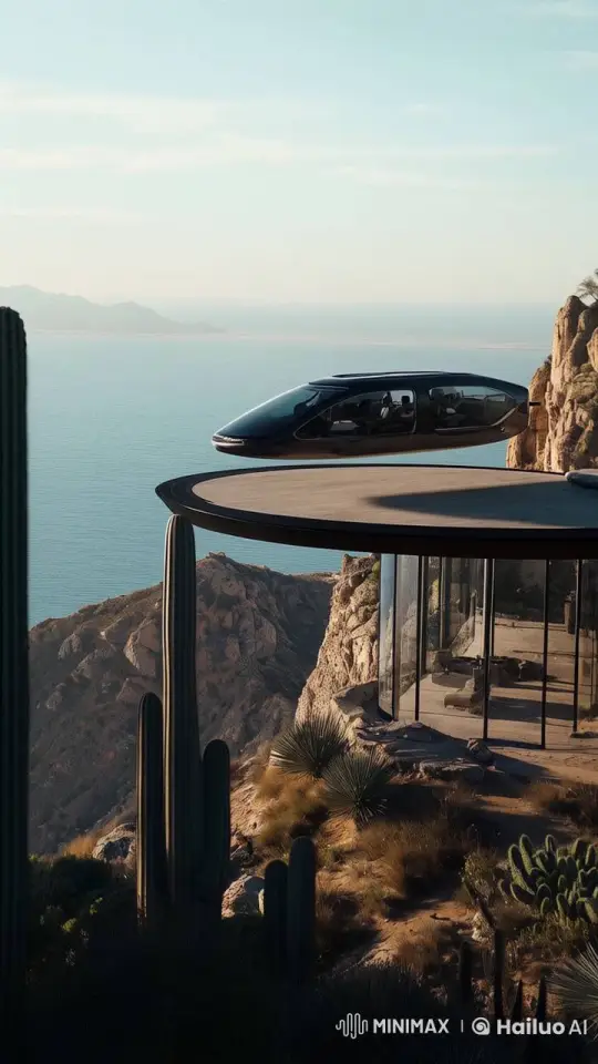 Futuristic Ship Glides Over Coastal Cliff – AI Generated Video | Hailuo AI