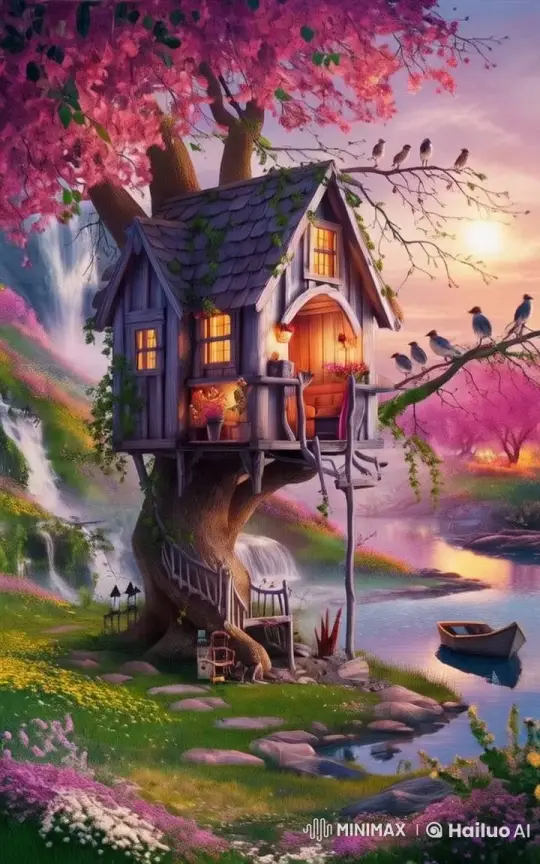 Fairytale Treehouse: Enchanting Landscape from Drone Perspective – AI Generated Video | Hailuo AI