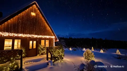 Enchanting Cabin Glows in Christmas Snowscape – AI Generated Video | Hailuo AI