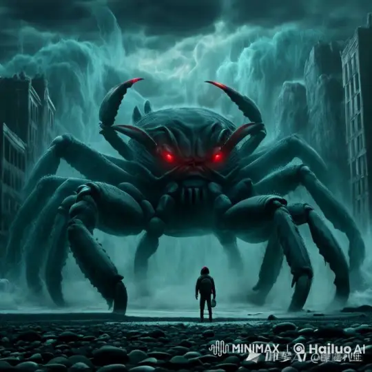 Giant Crab Creature Approaches in Dark, Tense Setting – AI Generated Video | Hailuo AI