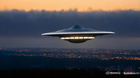 Mysterious UFO Glides Over Twilight Cityscape – AI Generated Video | Hailuo AI