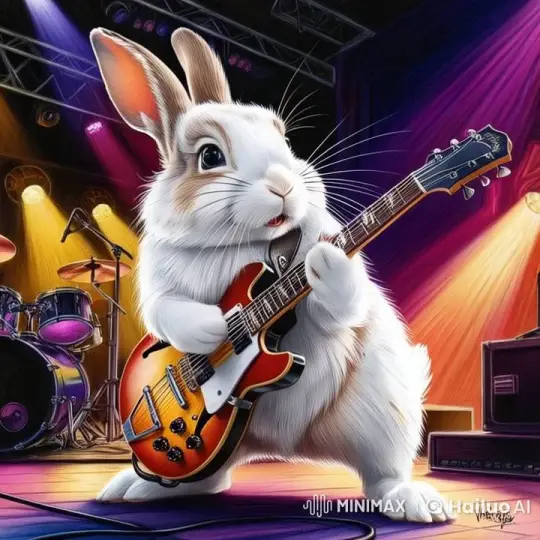 Adorable Rabbit Plays Electric Guitar in Live2D Animation – AI Generated Video | Hailuo AI