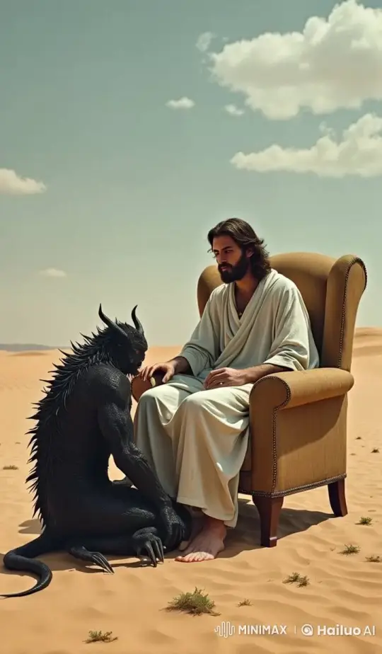 Desert Confrontation: Man Punches Kneeling Creature – AI Generated Video | Hailuo AI