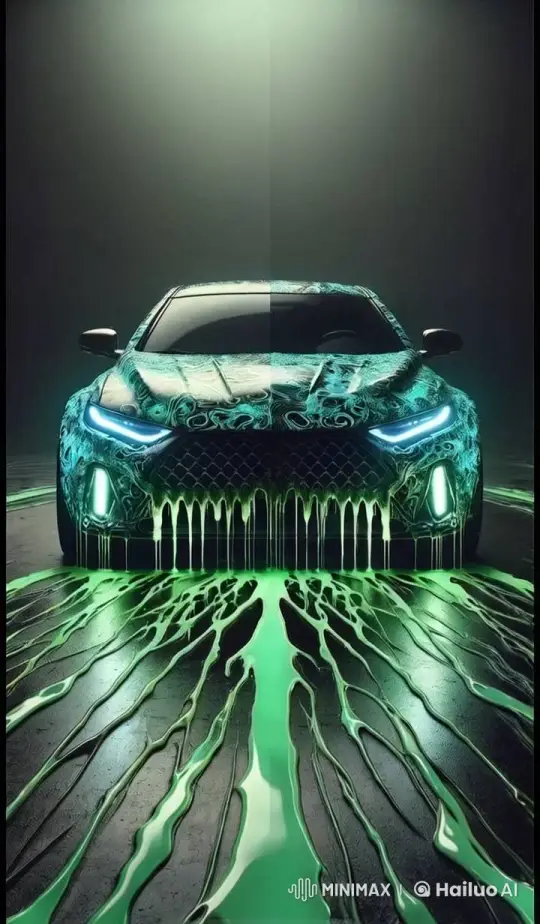 Acidic Concept Car Approaches with Menacing Glow – AI Generated Video | Hailuo AI
