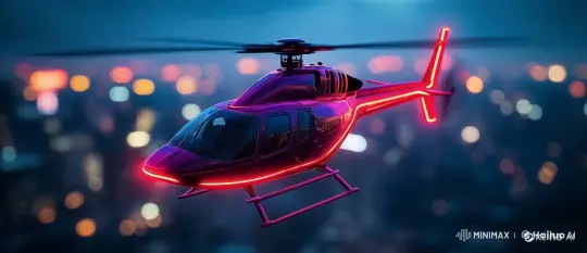 Neon-Lit Helicopter in Dynamic Night Cityscape – AI Generated Video | Hailuo AI