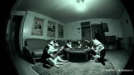 Soviet-Style Living Room: Night Vision and Pets' Unusual Activities – AI Generated Video | Hailuo AI